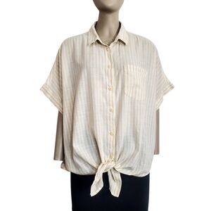 Madewell white- Beige button down short sleeve white shirt Size XL